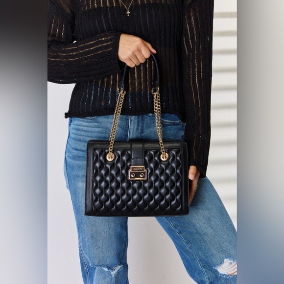 BOUTIQUE David Jones Quilted PU Leather & Chain Straps Handbag, in Black - Picture 9 of 10